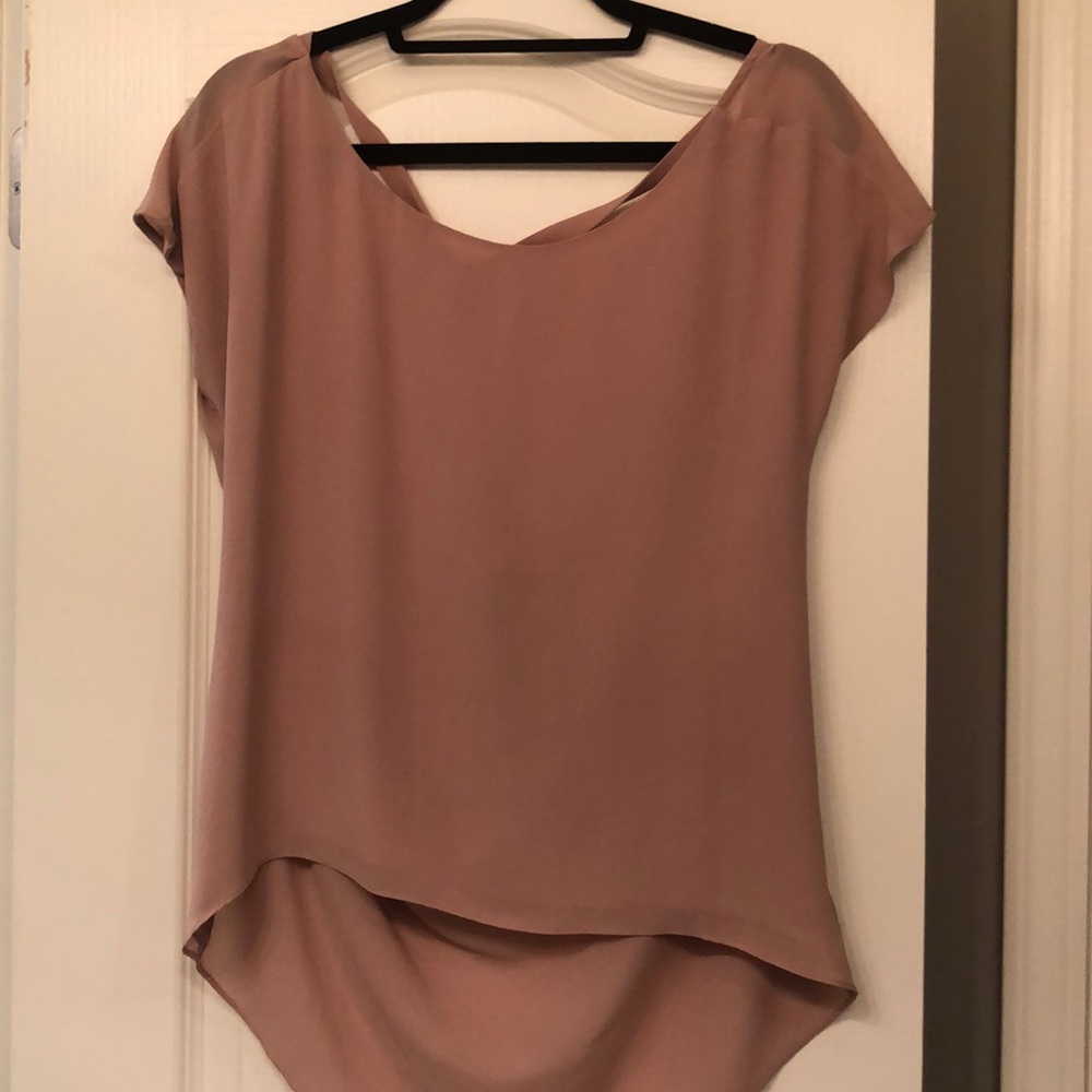 Blush/nude sheer top with open back detail